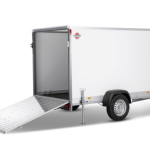 Kastenanhänger STPK O2 15-30-15.1.P18.1 Rampe n. unten P-Box gebremst, Plywood mit 1 x große Rampe nach unten  und 2 x Abstellstütze